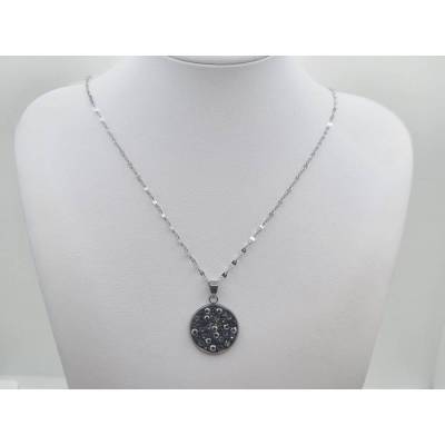 Kette Kristalle Schwarz Grau Edelstahl (SCK27)