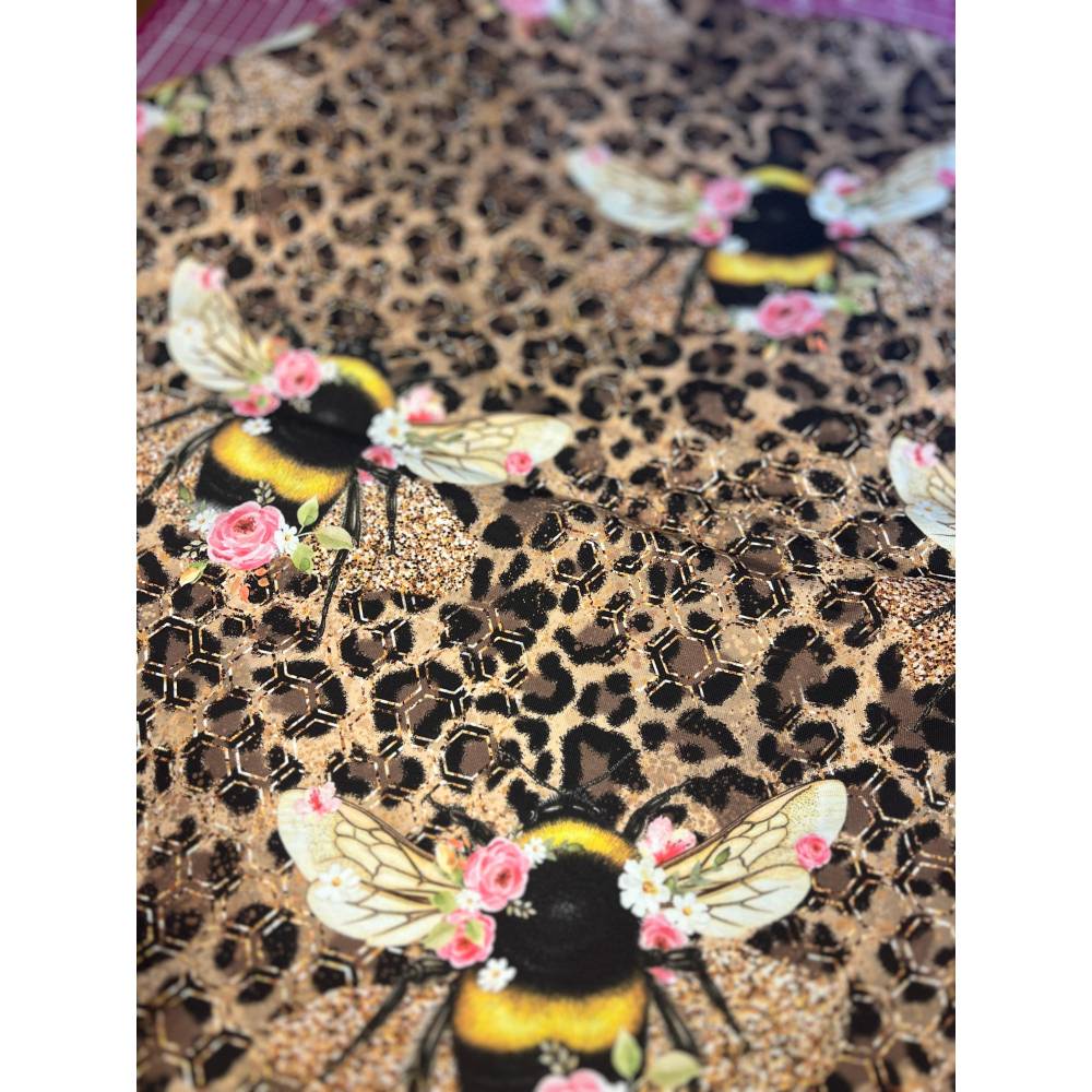 Biene Hummel Leostoff als French Terry Meterware von Graustufen