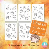 Malbuch Igel Download - PDF DIN A4 & Letter - Malvorlage mit 5 Seiten zum selber ausdrucken und ausmalen Bild 2