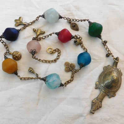 Dekohänger, Wanddeko, Fensterdeko Hängedekoration - XL Krobo Glasperlen, Messing Schildkröte