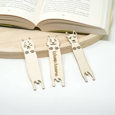 Personalisierte Tier Lesezeichen aus Holz Motiv Hunde mit Wunschnamen | Geschenkidee Lesezeichen