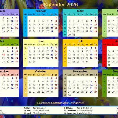 Ihr Jahreskalender 2026 auf einen Blick mit Blue Lights PDF – DIN A4 zum Ausdrucken 