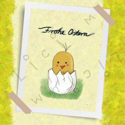 Karte mit Ostergrüßen- kleines Küken- Download - png und pdf Datei