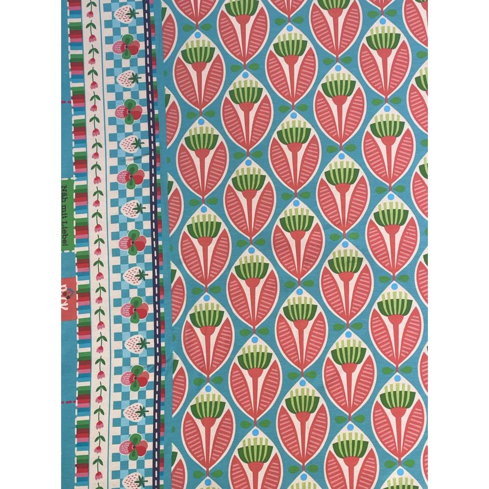 Biojersey Picknick Buds türkis, creme, lachsrosé grün