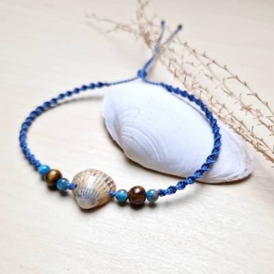 Maritimes Fußkettchen in Blau mit echter Muschel