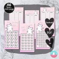 Haustier Challenge - Geld sparen - PDF A4 - Sparvorlage Katze - Set 150 300 750 - Umschlagmethode Bild 1