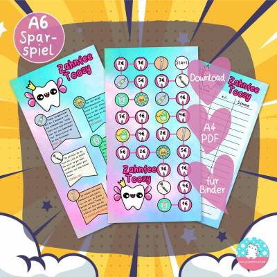 Sparspiel Zahnfee Toozy Download - PDF A4 - Spiel Anleitung Tracker - passend für A6 Zippertaschen