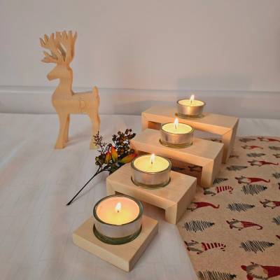 Adventstreppchen aus Holz, Teelichthalter, Kerzenhalter, Adventsdekoration, Kerzenständer, Teelichtglas, Adventskranz