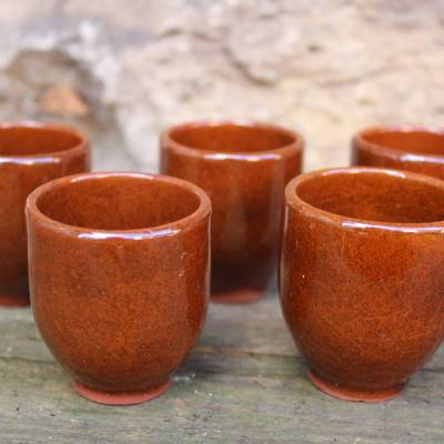 5 Eierbecher Keramik getöpfert Braun Vintage 60er 70er Jahre DDR