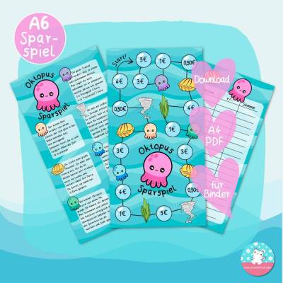 Sparspiel Oktopus Download - PDF A4 - Spiel Anleitung Tracker - passend für A6 Zippertaschen