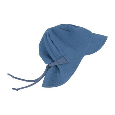 SOFORTKAUF Gr. 3 - KU ab 51 cm - Musselin Sonnenhut mit verlängertem Nackenschutz & Sonnendach jeansblau