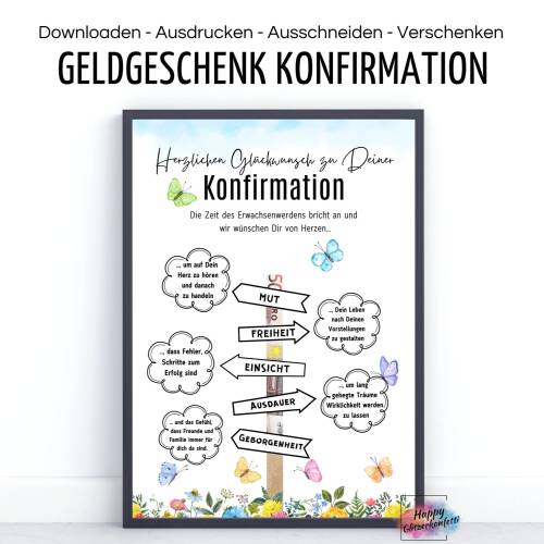 Geldgeschenk zur Konfirmation, PDF Download Vorlage zum Ausdrucken, DIY Last-Minute Geschenkidee, Geld kreativ verpacken