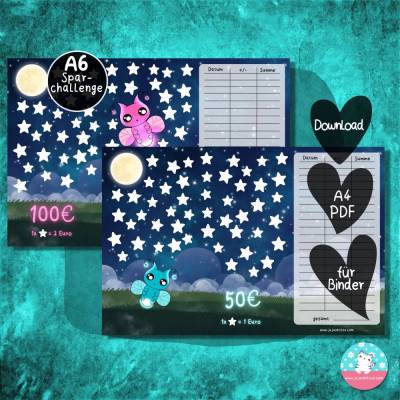 Klappkarte Glühwürmchen 1 & 2 Euro - Sparchallenge - PDF A4 Download - passend für A6 Zippertaschen
