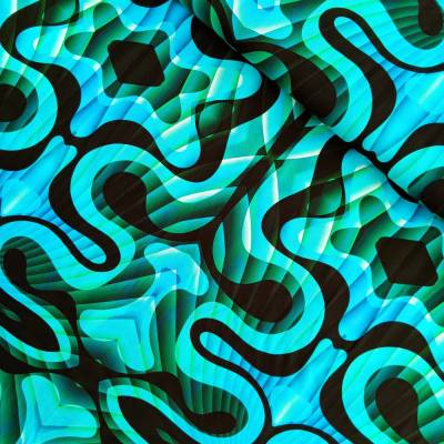 Blusenstoff mit graphischem Muster, gewebte Viskose blau grün, Viskosestoff Meterware