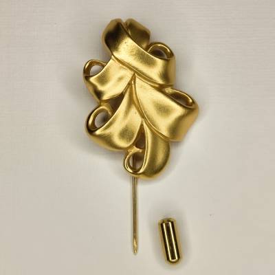 Goldfarbende Vintage Nadelbrosche mit Mond Motiv aus den 80er / 90er Jahren, Nadel Pin Modeschmuck