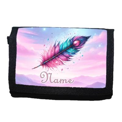 Kinder Geldbörse mit Name / Feder / Geldbeutel / personalisierbar