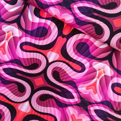 Viskose Webstoff pink, Blusenstoff grafisches Muster, Viskosestoff Meterware