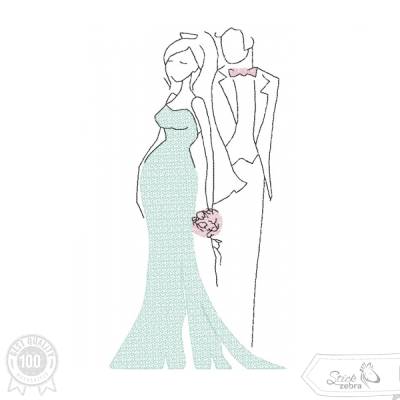 Brautpaar Stickdatei – Schwangere Braut im Hochzeitskleid
