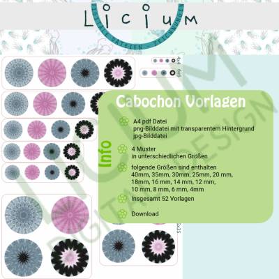 Cabochon-4 unterschiedliche Muster, 52 Vorlagen - verschiedene Durchmesser - Datei zum Download Muster 00236a