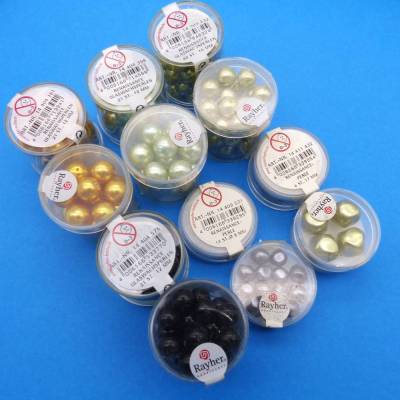 Perlenmix, 12 Dosen Rayher Renaissanceperlen, gelb grün anthrazit schwarz, Perlenmischung, Perlenset