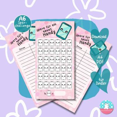 neues Handy Challenge und Tracker - Geld sparen - PDF A4 - Umschlagmethode
