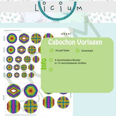 Cabochon-4 unterschiedliche Muster, 52 Vorlagen - verschiedene Durchmesser - Datei zum Download Muster 00238_4a