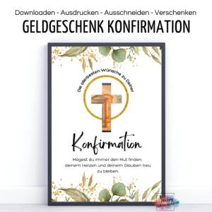 Geldgeschenk zur Konfirmation, Last-Minute Idee Geld kreativ verschenken, A4 Digitaler PDF Download zum Ausdrucken Bild 1