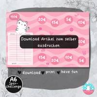 Klappkarte Katze - Sparchallenge 150 Euro - PDF A4 Download - passend für A6 Zippertaschen Bild 2