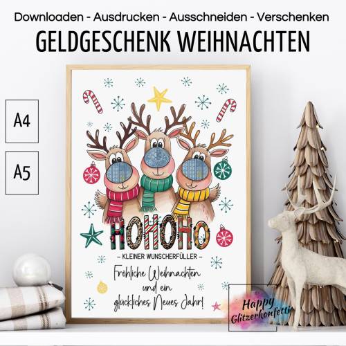 Wunscherfüller Geldgeschenk Weihnachten, Weihnachtskarte, Last Minute, Geld verschenken verpacken, Vorlage Download