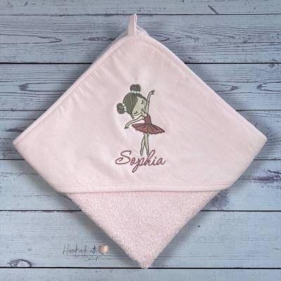Kapuzenhandtuch mit Ballerina und Namen bestickt I Handtuch personalisiert rosa I 75x75 cm oder 100x100 cm