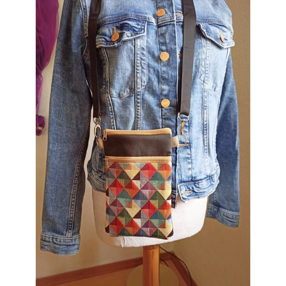 Kleine Festival Tasche bunt aus Kunstleder und Gobelin mit