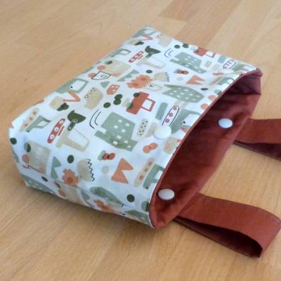 handgemachte Lenkertasche für Kinder mit Baustellenmotiven aus Biobaumwolle