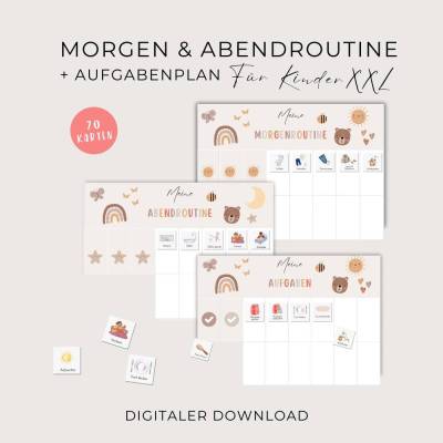 Tagesplan für Kinder, Morgen- Abendroutine für Kinder,  Kleinkinder Routine Set, Routineplan zum Ausdrucken als PDF-Down