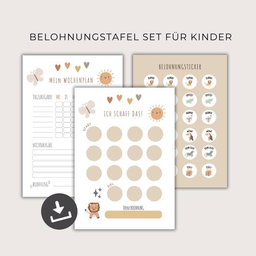 Belohnungsplan für Kinder, Belohnungstafel mit Belohnungsticker für Kinder, Verstärkerplan als PDF Download zum Ausdruck