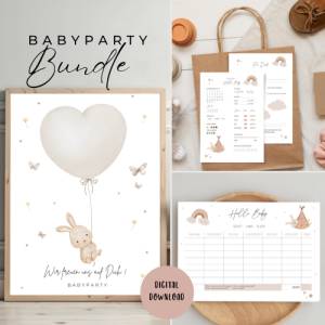 Babyparty Spiele Bundle, Ausfüllkarten, Ratespiel und Gästebuchposter zum Ausdrucken als digitaler Download Bild 1
