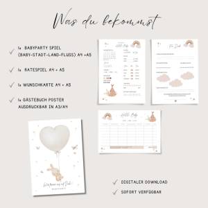 Babyparty Spiele Bundle, Ausfüllkarten, Ratespiel und Gästebuchposter zum Ausdrucken als digitaler Download Bild 2