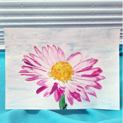 Gänseblümchen – Handgemaltes Aquarell mit Buntstift auf A6-Papier