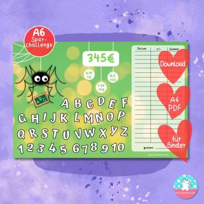 spare für den Schulstart mit Spinne Fipps - Einschulung - PDF A4 Download - passend für A6 Zippertaschen