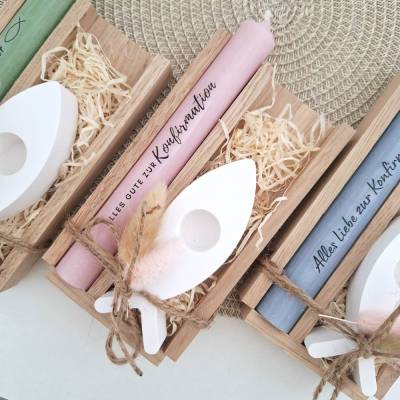 Konfirmation Konfirmationsgeschenk mit Kerzenhalter Fisch Geschenkset für Jungen und Mädchen Konfirmationskerze Kerzense