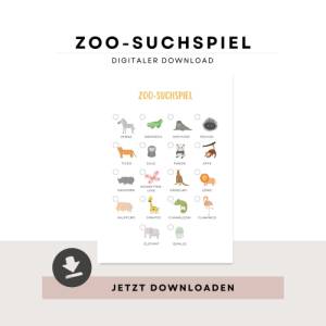 Schnitzeljagd für Unterwegs, Zoo-Suchspiel zum Ausdrucken, Spielidee für Kindergeburtstage Bild 1