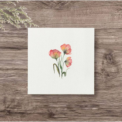 Miniaturen, Mini-Aquarell ROTE BLÜTEN, Geschenkidee Kunstdruck Minibild Sommerblumen im minimalistischen Stil günstig