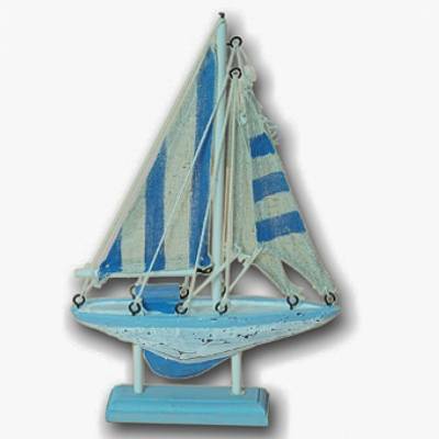 Modellschiff Segelboot Shabby Look – Maritime Deko aus Holz mit Stoffsegel – 19x30 cm