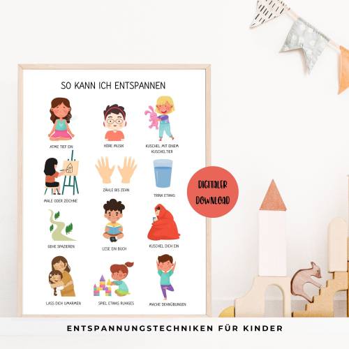 Poster Beruhigungstechniken für Kinder, Montessori Lernposter, Entspannungstechniken zum Ausdrucken