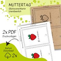 Druckvorlage Karte zum Muttertag - Erdbeere - du bist unentBEERlich - ausdrucken - Glückwunschkarte - Geburtstag Bild 2