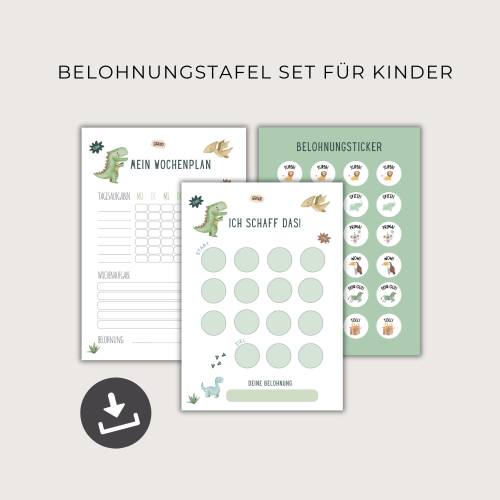 Belohnungstafel Dino & Wochenplan für Kinder als PDF zum Ausdrucken
