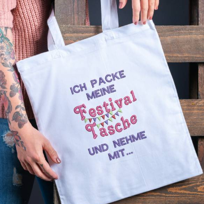 Stickdatei Festival Spruch 16x26 – Vollstick & Applikation für Stickmaschine