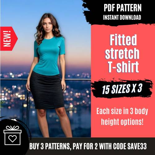 Fitted Stretch T-Shirt Pattern | Curved Hem Top | Round Neck Top Pattern| Basic Top Pattern | Women Top PDF Sewing Patte
