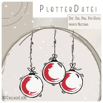 Plotterdatei Merry X-Mas – Weihnachtskugeln mit amerikanischem Flair im Handlettering-Stil