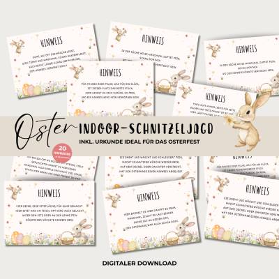 Ostern Schnitzeljagd Indoor für Kinder, Osterschatzsuche inkl. Urkunde zum Ausdrucken, digitaler Download