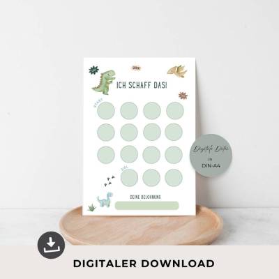 Belohnungsplan für Kinder, Belohnungstafel Dino, Wochenplan mit Belohnung für Kinder, Verstärkerplan PDF Download